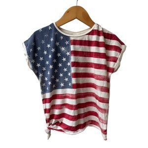 Zara Red and White Short Sleeve Tee with Vintage Flag Design
